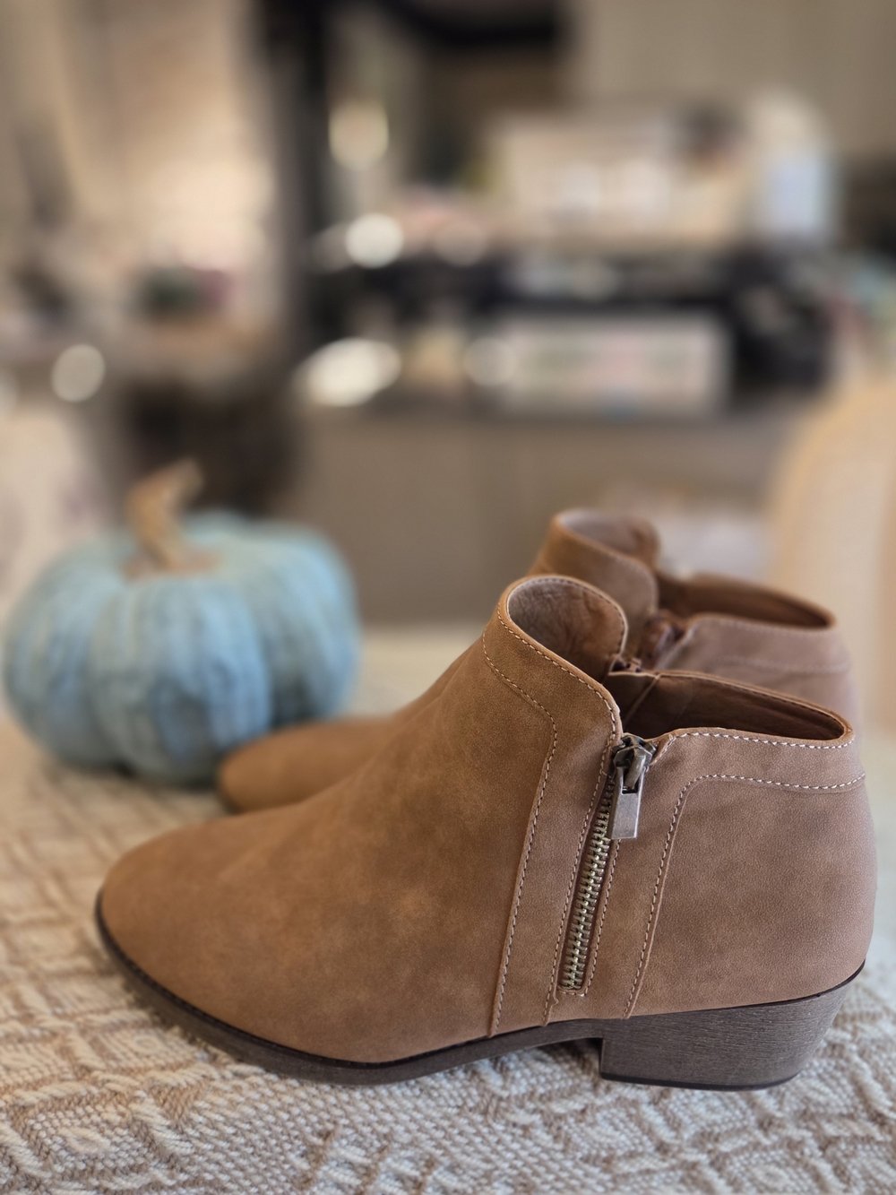 Maurices Brown Suede-Look Ankle Booties with Side Zip